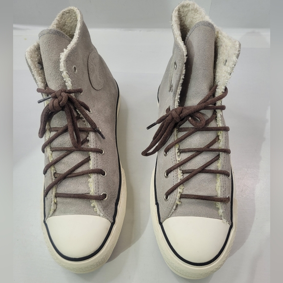 CONVERSE CTAS PLATFORM HIGH WOMEN'S SIZE 8 GREY SUEDE SHERPA A1 - Picture 3 of 15